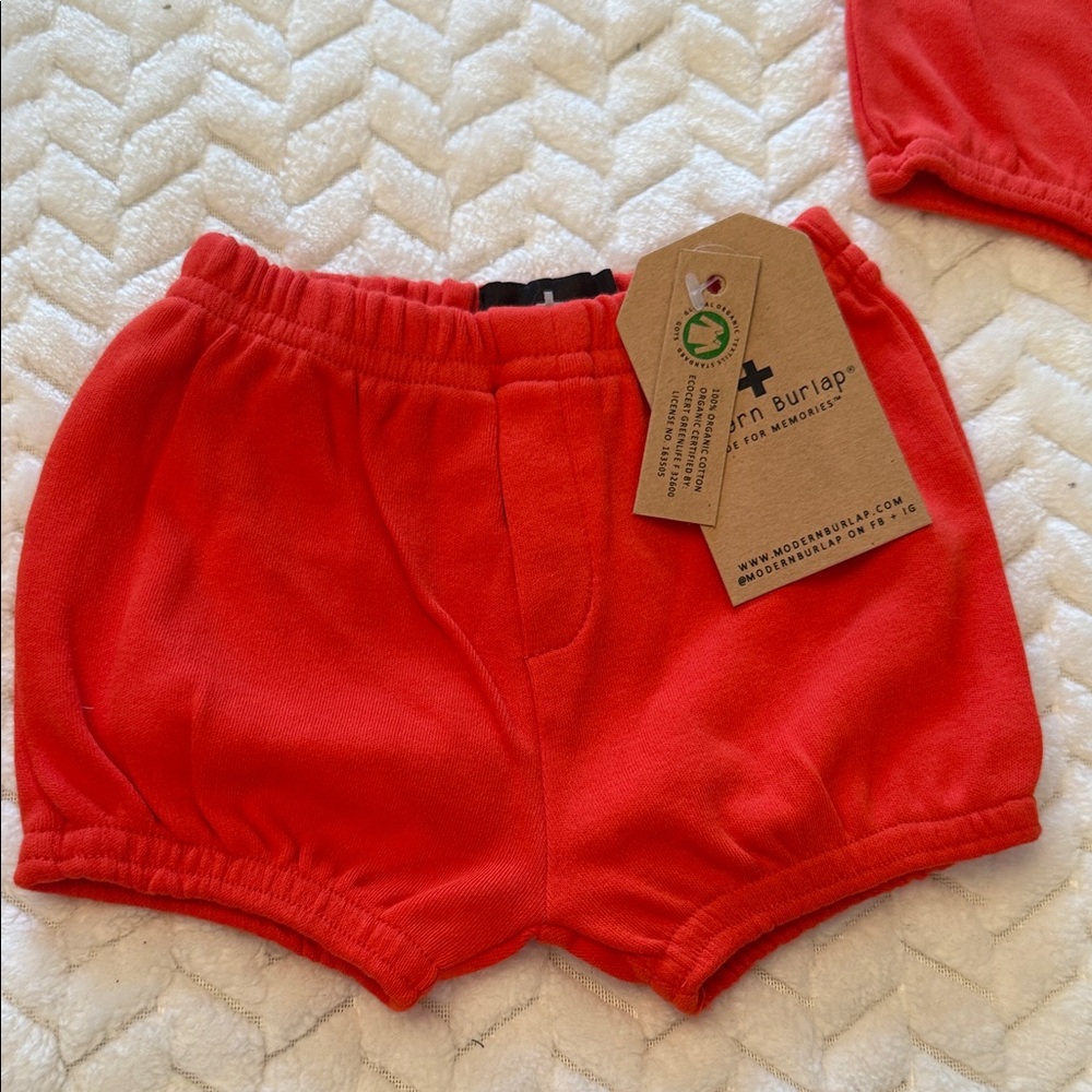 Modern Burlap 100% organic cotton Red Kids Shorts 6-12m